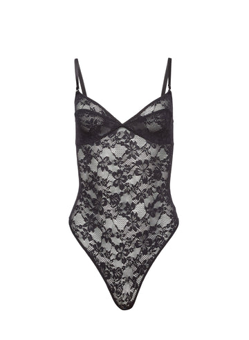 Black - Le Stretch Lace Wireless Bodysuit | Fleur du Mal - DEMO