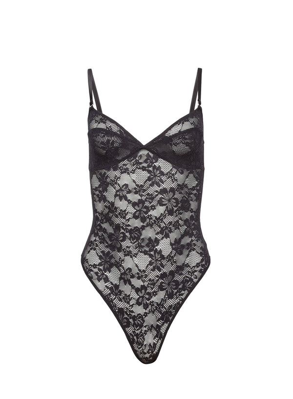 Black - Le Stretch Lace Wireless Bodysuit | Fleur du Mal - DEMO