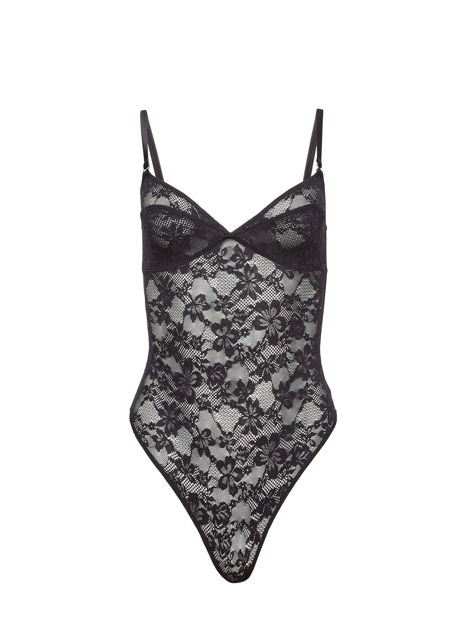 Black - Le Stretch Lace Wireless Bodysuit | Fleur du Mal - DEMO