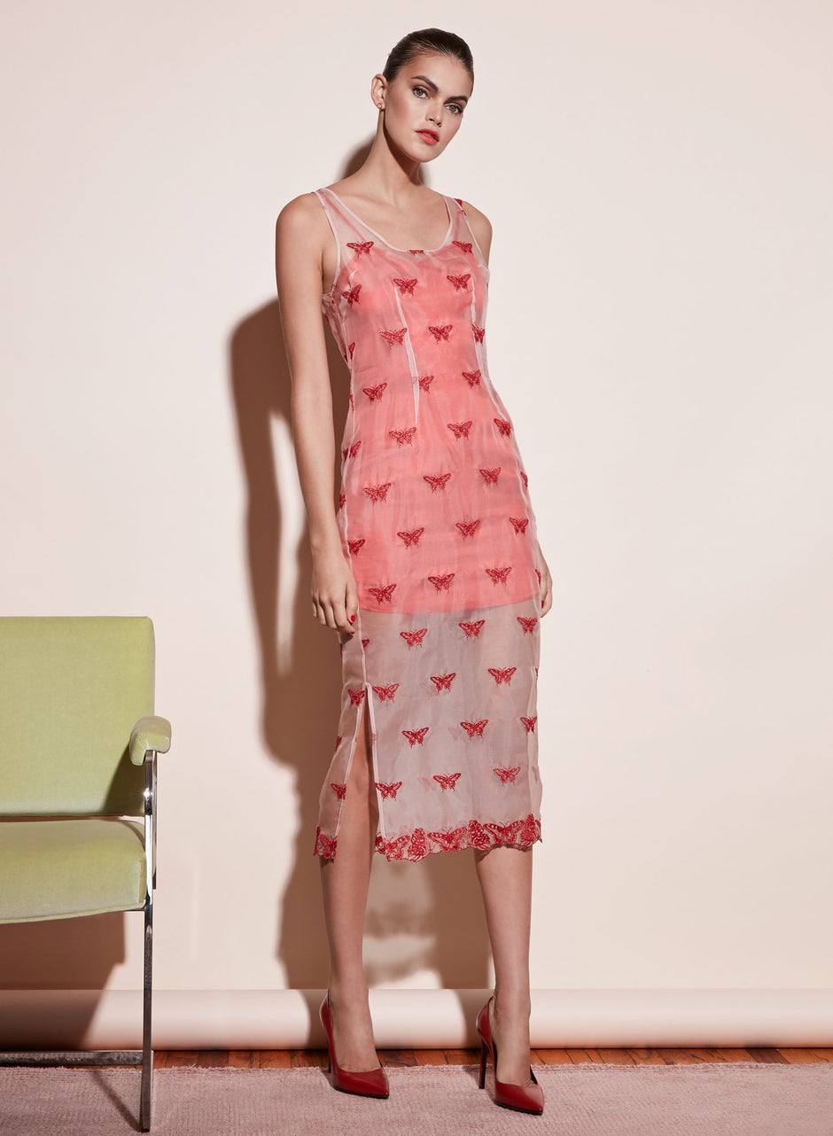 Pink opal - Embroidered Sleeveless Dress with Slip | Fleur du Mal - DEMO