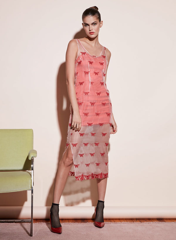 Pink opal - Embroidered Sleeveless Dress with Slip | Fleur du Mal - DEMO