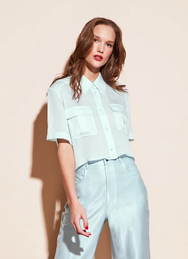 Whisper mint - Cropped Silky Work Shirt | Fleur du Mal - DEMO