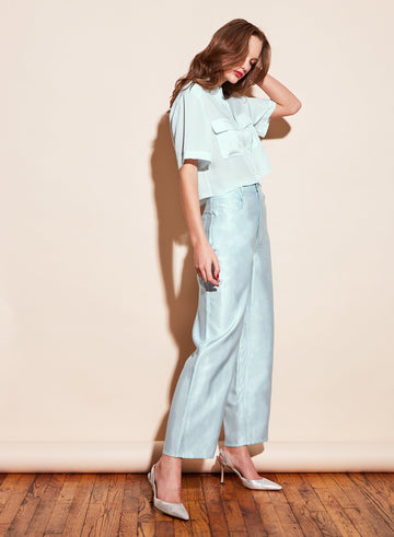 Whisper mint - Cropped Silky Work Shirt | Fleur du Mal - DEMO