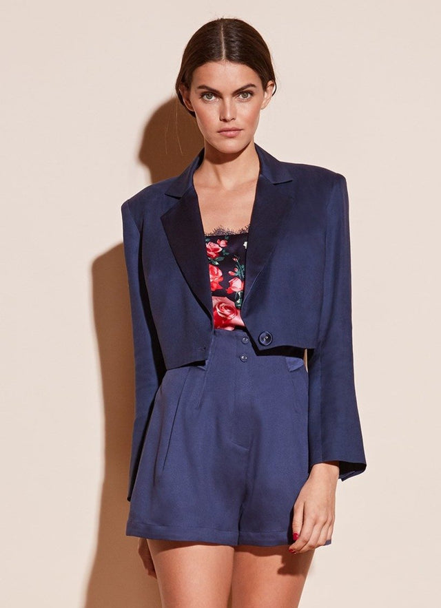 Spring indigo - Silk Cropped Blazer | Fleur du Mal - DEMO
