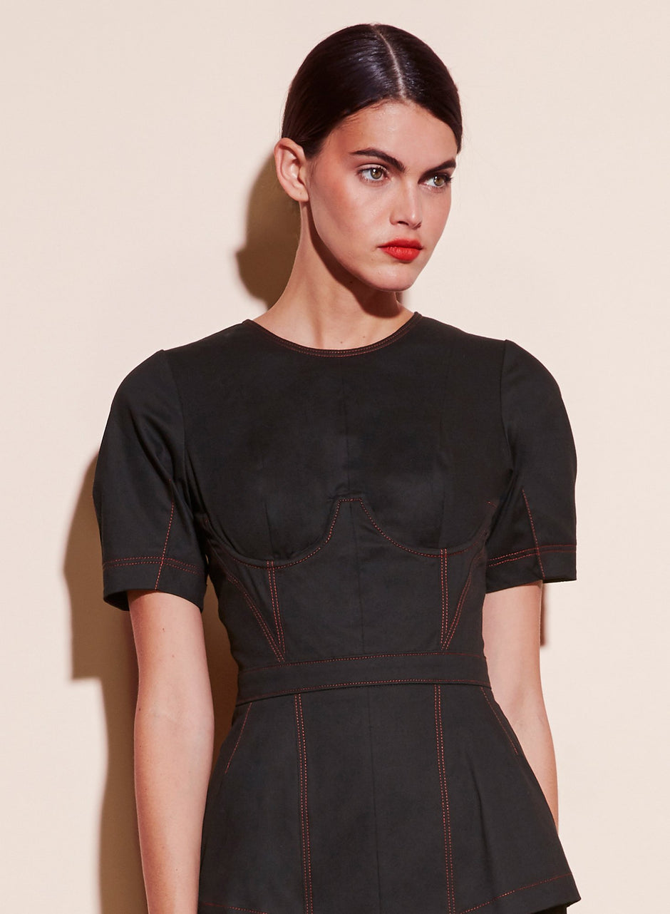 Black - Topstitch Corset Dress | Fleur du Mal - DEMO