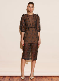 Embroidered Puff Sleeve Dress With Slip