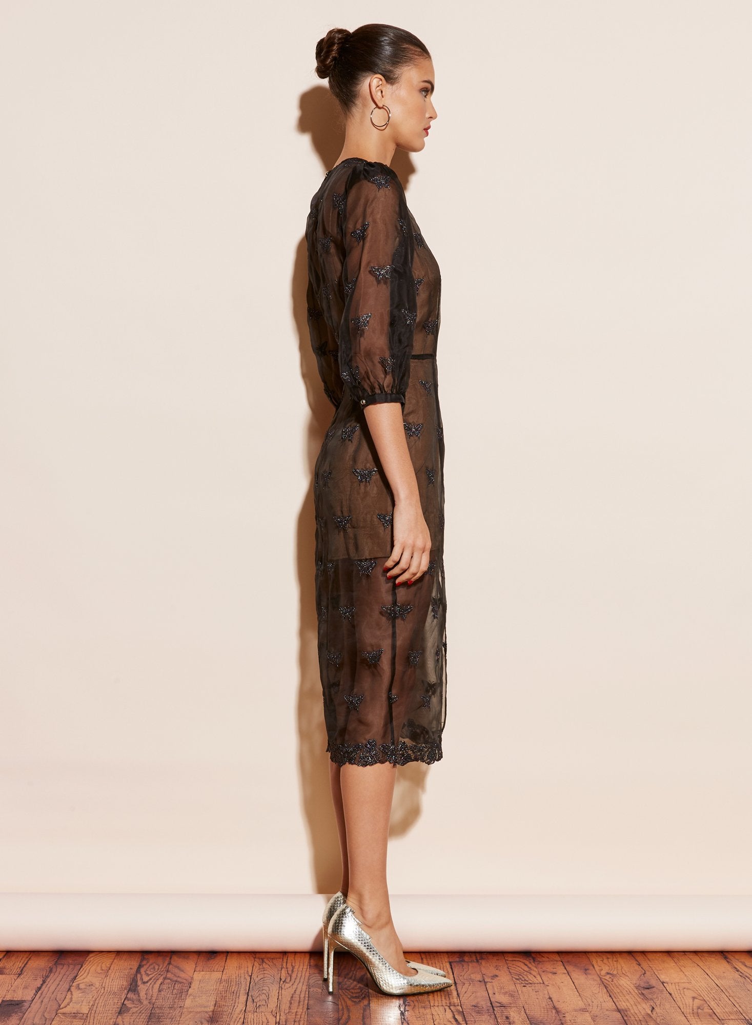 Embroidered Puff Sleeve Dress With Slip