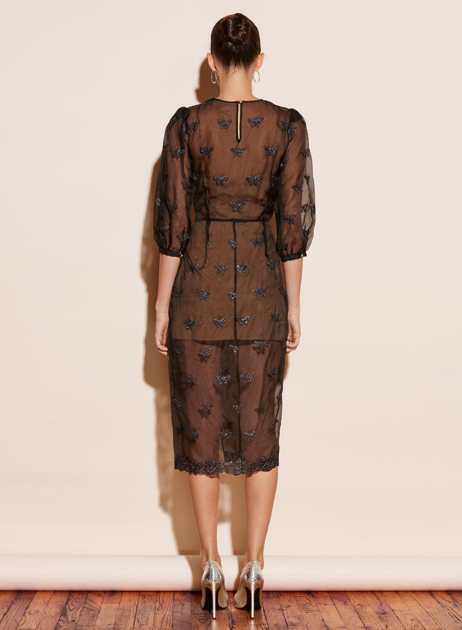 Black - Embroidered Puff Sleeve Dress With Slip | Fleur du Mal - DEMO