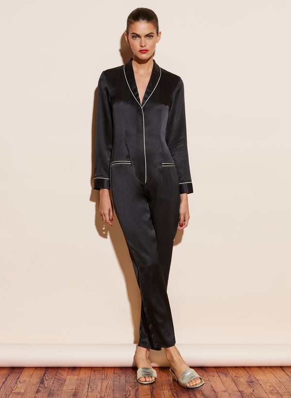 Black - Silk Pajama Jumpsuit | Fleur du Mal - DEMO