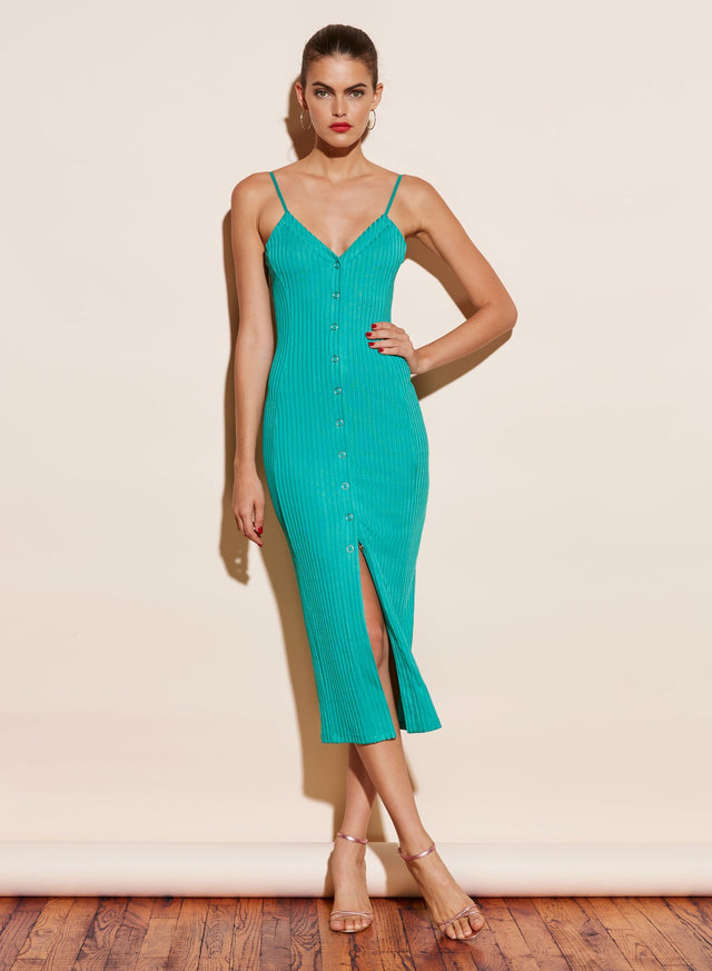 Monaco green - Front Snap Jersey Dress | Fleur du Mal - DEMO