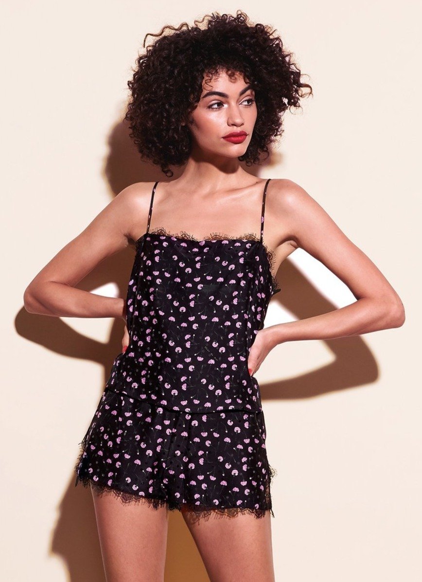 Rose quartz carnation - Straight Neck Cami with Lace Trim | Fleur du Mal - DEMO