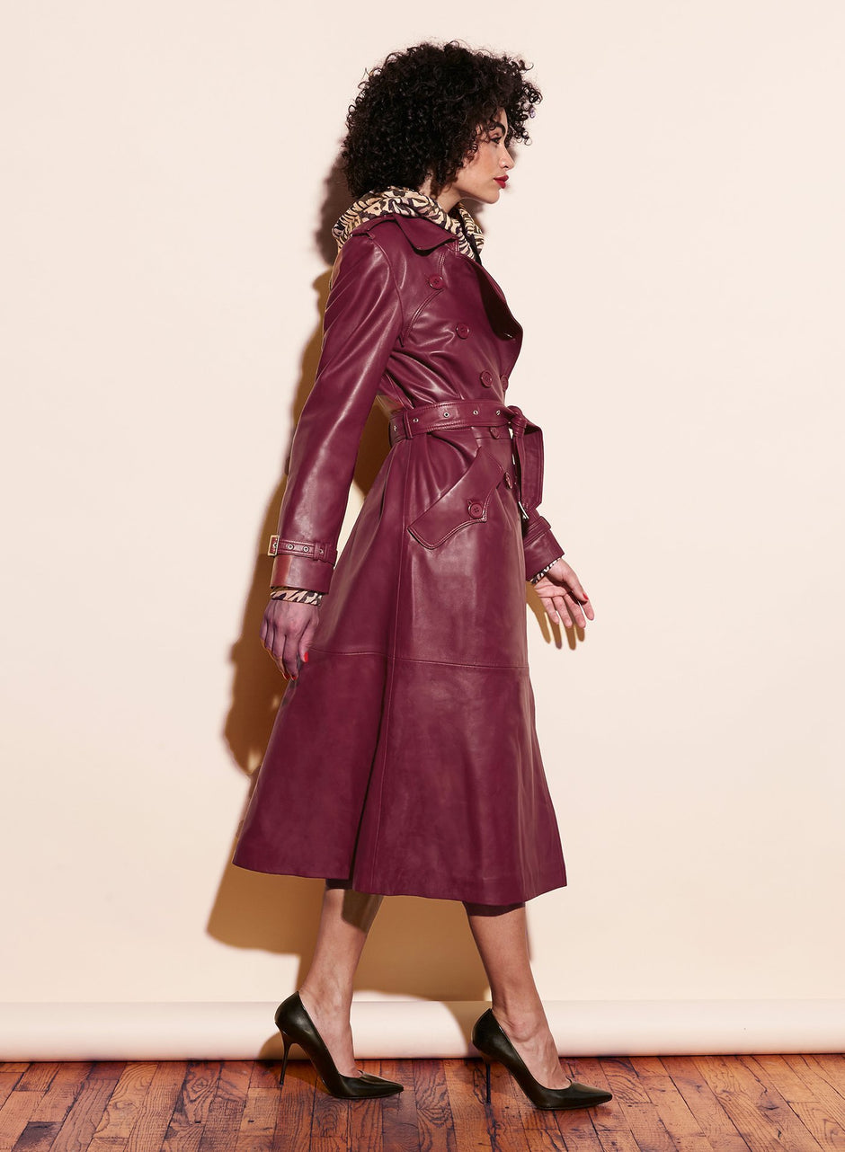 Bordeaux - Leather Trench Coat | Fleur du Mal - DEMO