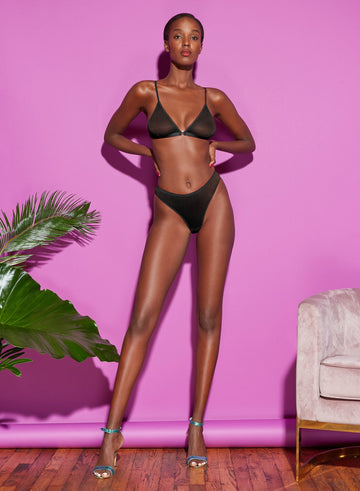Black - Logo Embroidered Tricot Triangle Bra | Fleur du Mal - DEMO