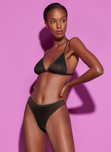 Black - Logo Embroidered Tricot Triangle Bra | Fleur du Mal - DEMO
