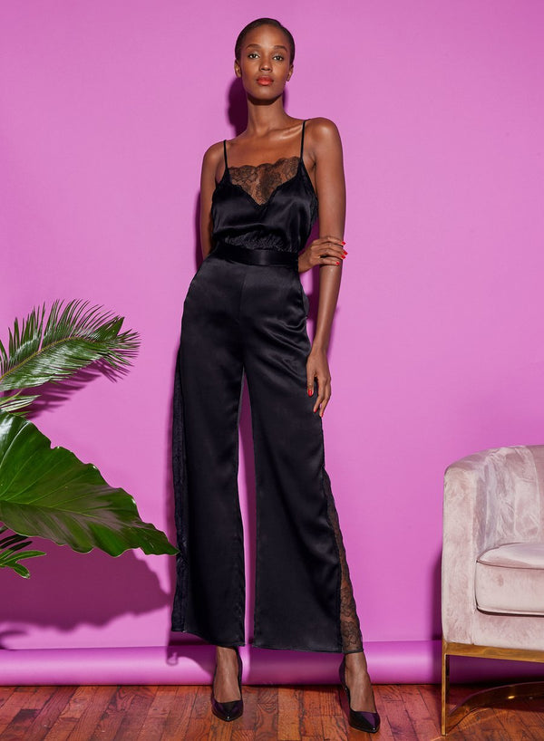 Black - Rose Lace Wide Leg Pant | Fleur du Mal - DEMO