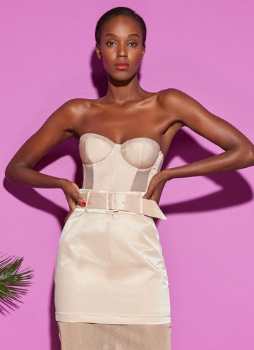 Safari - Twill & Mesh Strapless Bustier Top | Fleur du Mal - DEMO