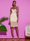 Twill & Mesh Strapless Bustier Top