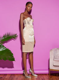 Twill & Mesh Strapless Bustier Top