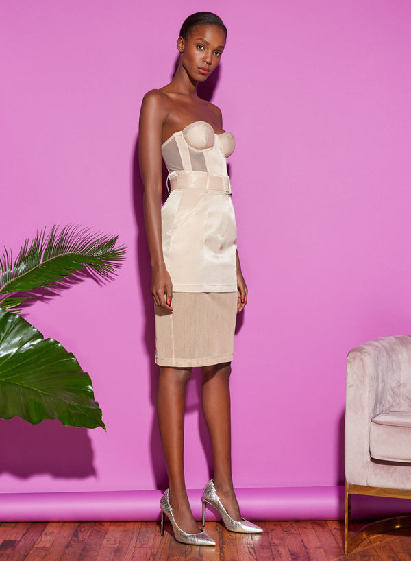 Safari - Twill &amp; Mesh Strapless Bustier Top | Fleur du Mal - DEMO