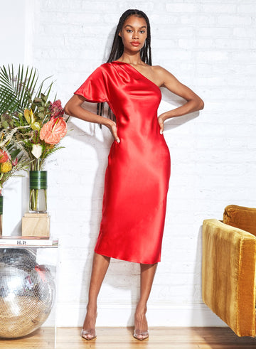 One Shoulder Bias Slip Dress