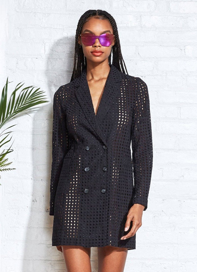 Black - Eyelet Blazer Dress with Slip | Fleur du Mal - DEMO