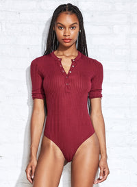 Ribbed Knit Henley Bodysuit