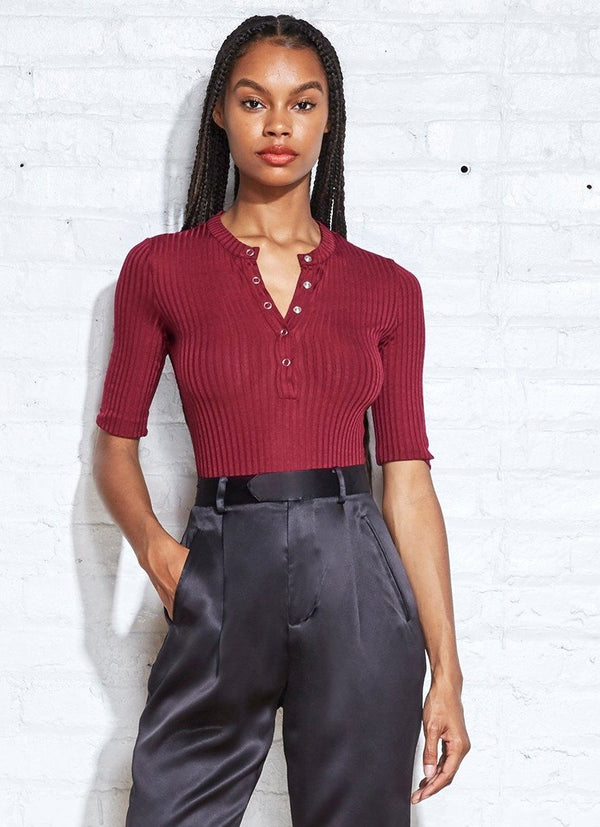 Bordeaux - Ribbed Knit Henley Bodysuit | Fleur du Mal - DEMO