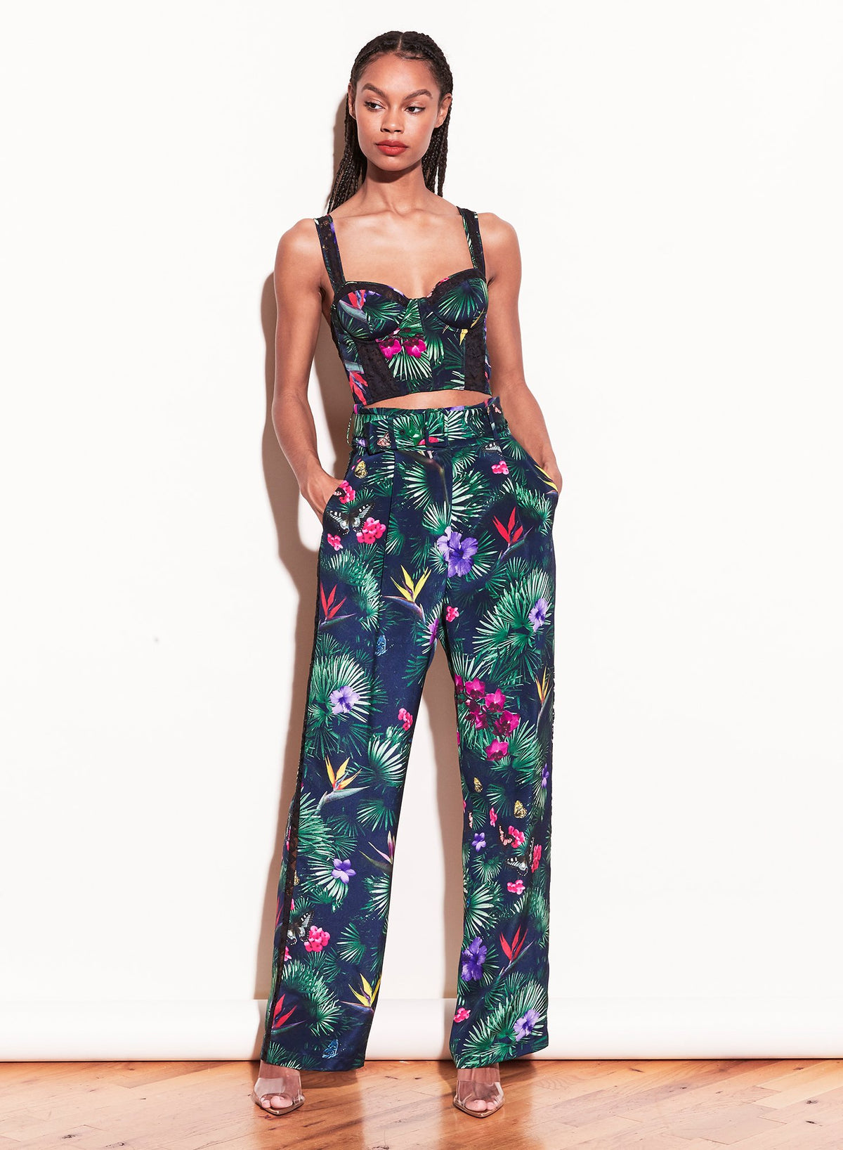 Lace Insert Belted Trouser