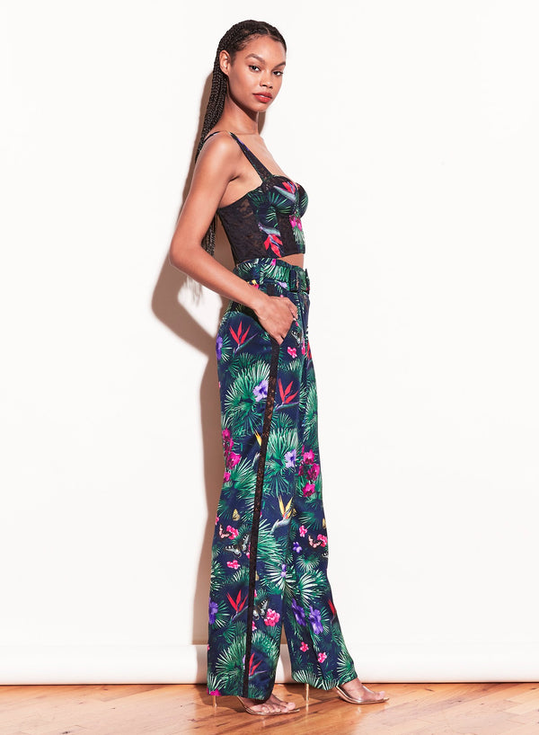 Black tropical print - Lace Insert Belted Trouser | Fleur du Mal - DEMO