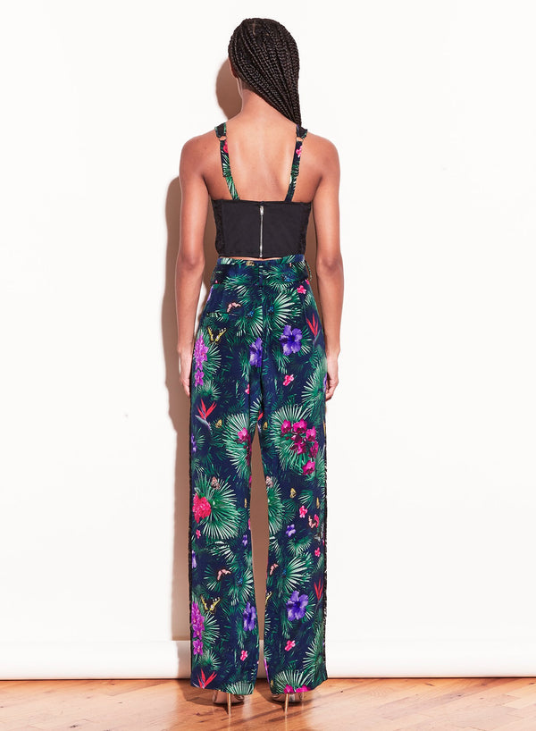 Black tropical print - Lace Insert Belted Trouser | Fleur du Mal - DEMO