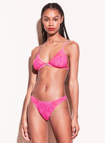Plum rose - Lotus Lace Trimmed Triangle Bra | Fleur du Mal - DEMO