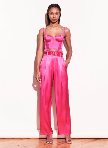 Plum rose - Lace Insert Belted Trouser | Fleur du Mal - DEMO