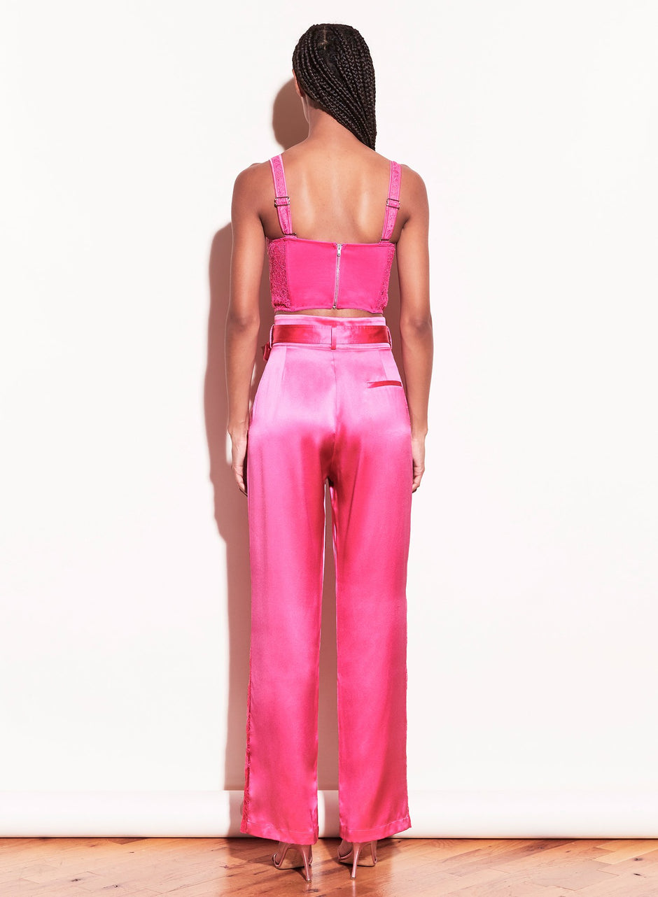 Plum rose - Lace Insert Belted Trouser | Fleur du Mal - DEMO