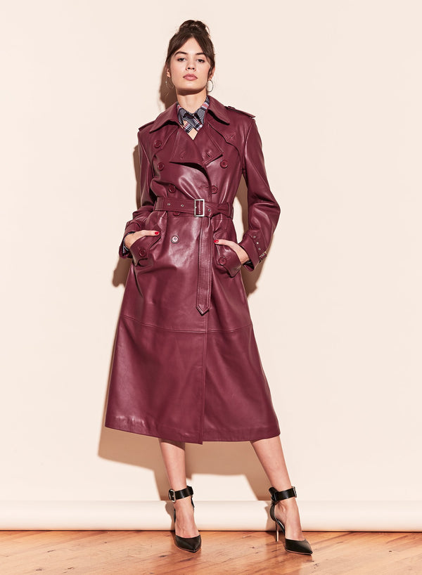 Bordeaux - Leather Trench Coat | Fleur du Mal - DEMO