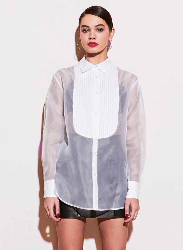 White - Pintuck Tuxedo Shirt | Fleur du Mal - DEMO