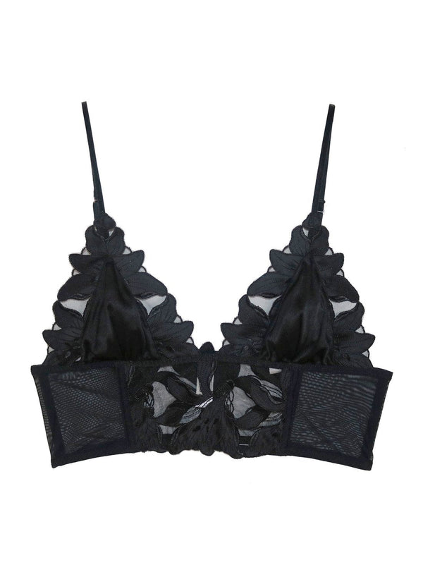 Black - Lily Embroidery Longline Triangle Bra | Fleur du Mal - DEMO