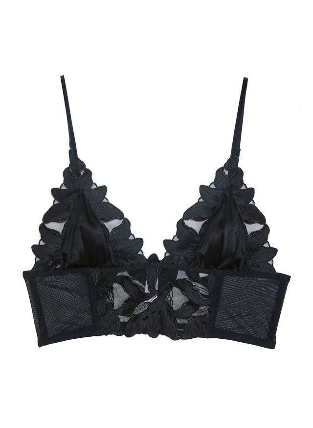 Black - Lily Embroidery Longline Triangle Bra | Fleur du Mal - DEMO
