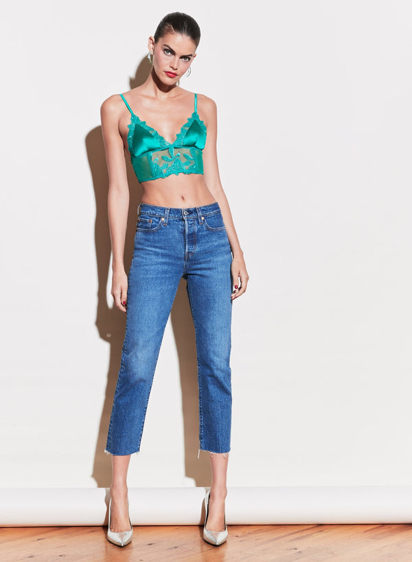 Emerald - Lily Embroidery Longline Triangle Bra | Fleur du Mal - DEMO