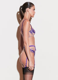 Violet Embroidered Garter Belt