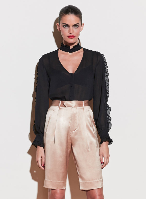 Black - Ruffle Neck Blouse | Fleur du Mal - DEMO