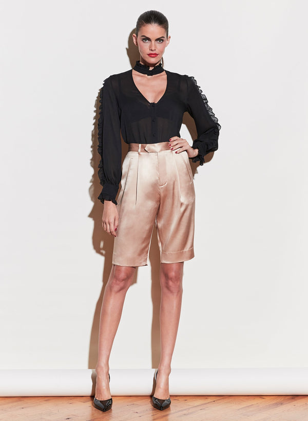 Black - Ruffle Neck Blouse | Fleur du Mal - DEMO
