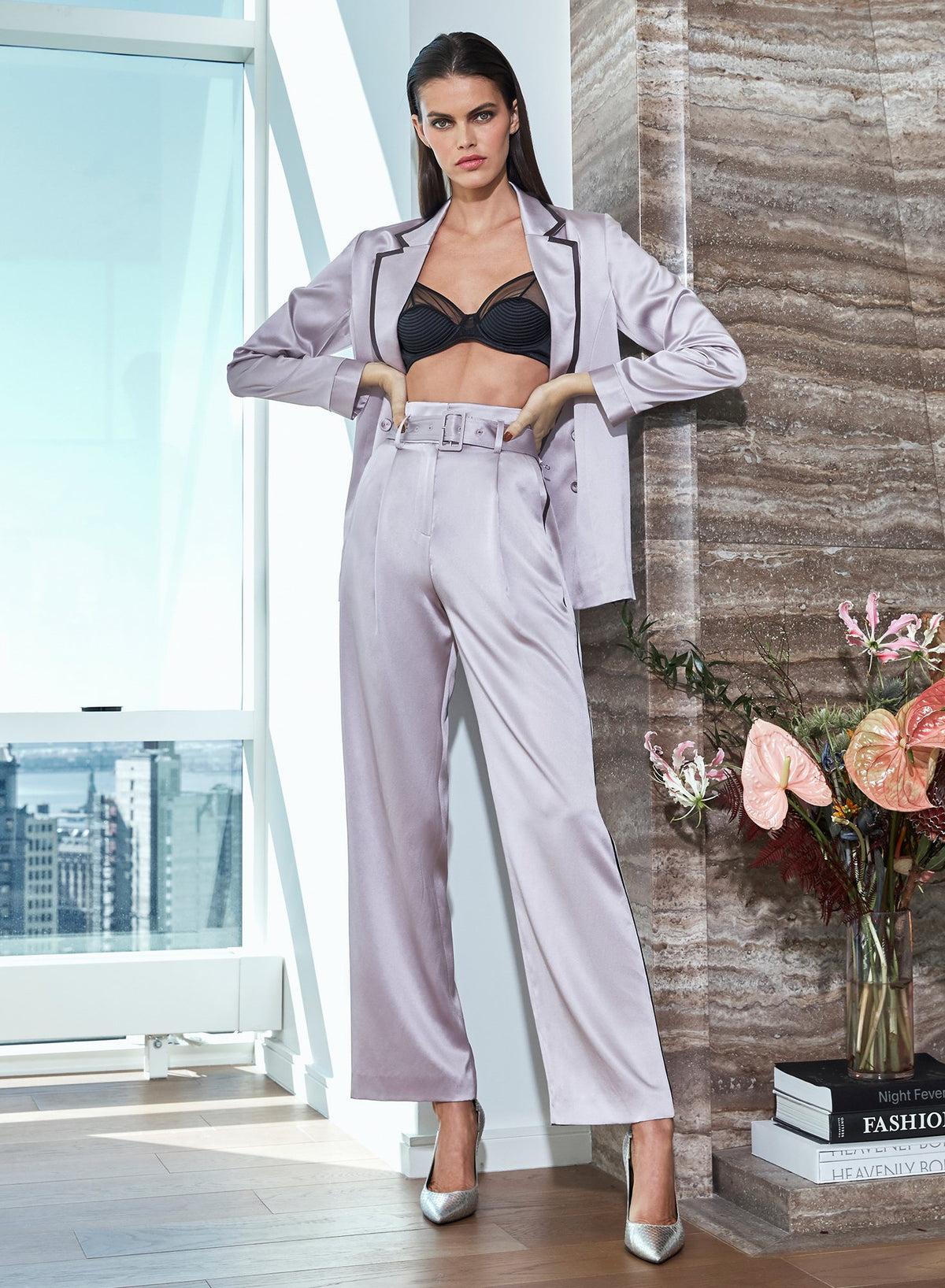 Silk Piping Belted Pants