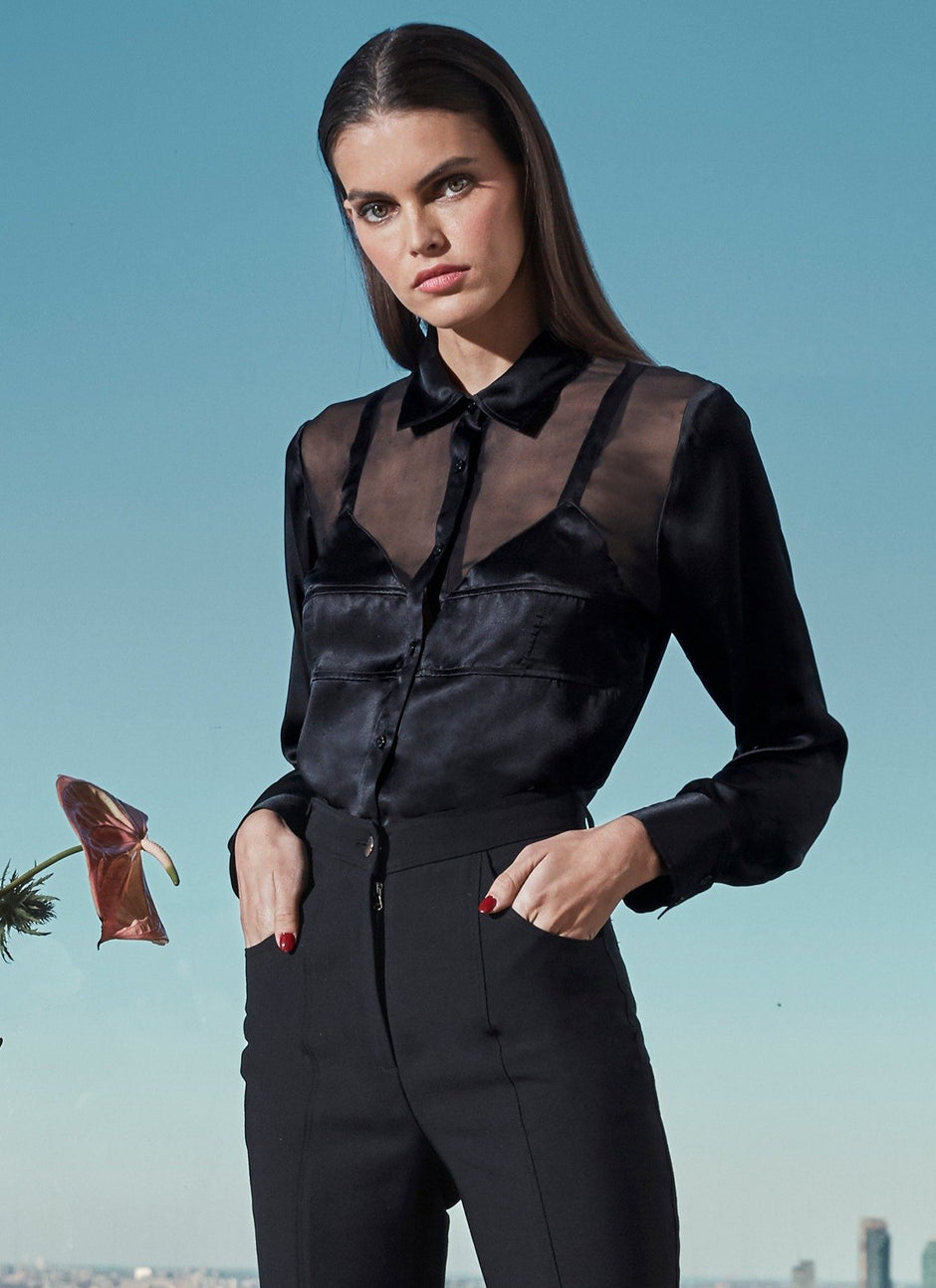 Black - Silk Bra Detail Shirt | Fleur du Mal - DEMO