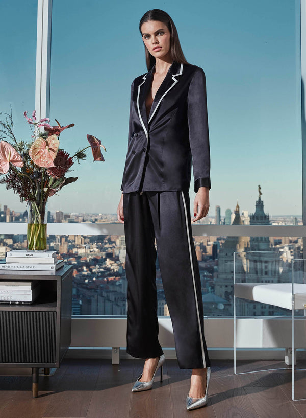 Black/ivory - Piped Double Breasted Blazer | Fleur du Mal - DEMO