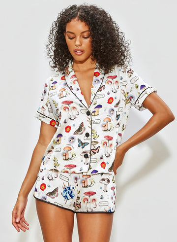 Ivory mushroom print - Short Sleeve Fleur PJ Top | Fleur du Mal - DEMO