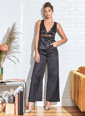 Black - Silk Cami with Lace Insert | Fleur du Mal - DEMO