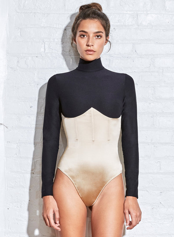 Black bone - Mock Neck Long Sleeve Bodysuit | Fleur du Mal - DEMO