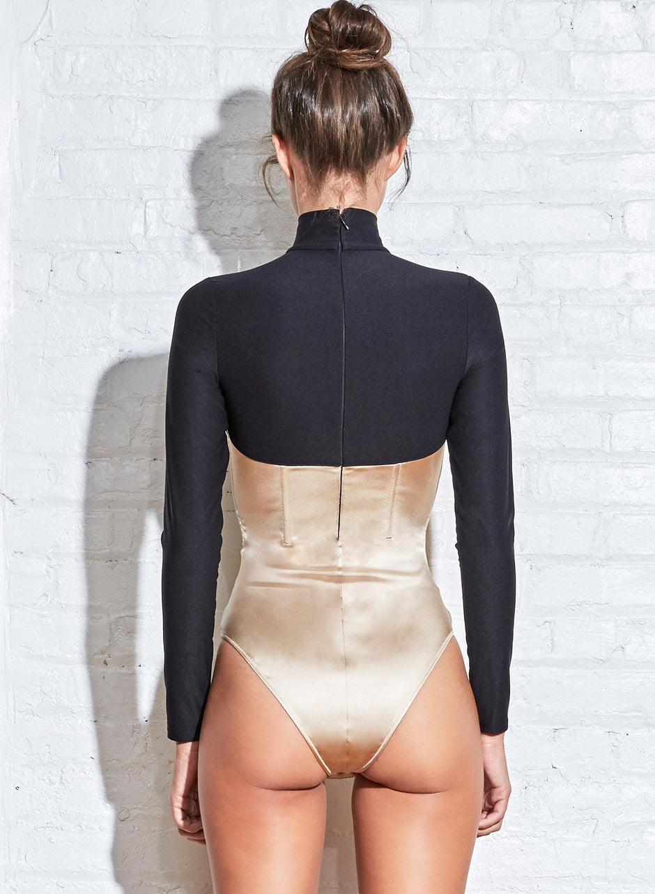 Black bone - Mock Neck Long Sleeve Bodysuit | Fleur du Mal - DEMO