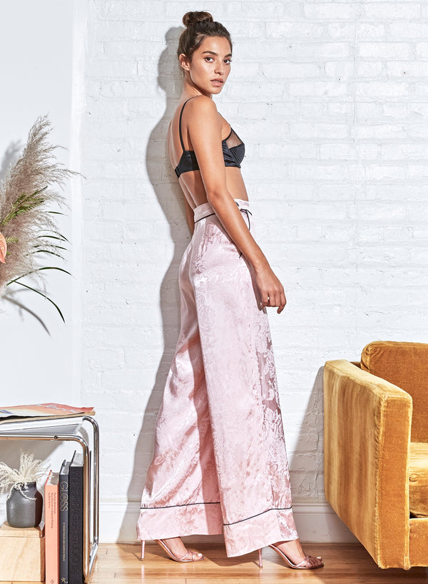 Rose pink - Fleur Jacquard Wide Leg PJ Pant | Fleur du Mal - DEMO