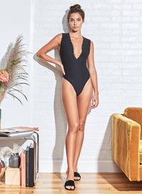 Margo Lace Trim Deep V Bodysuit